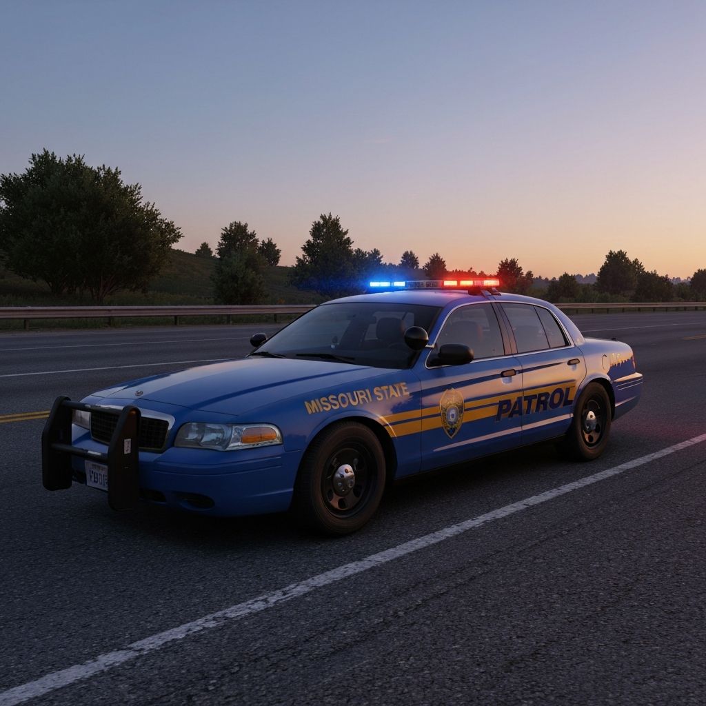 Highway Patrol cruiser at sunset